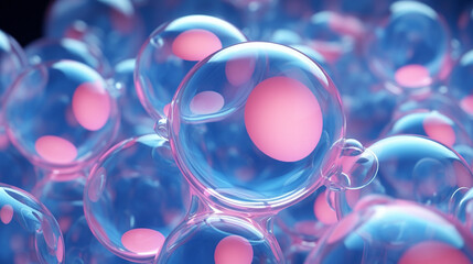 3d render pink blue metaball split into many bubbles meta balls deformation motion design animation...