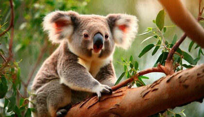 koala on tree in wild nature generative ai