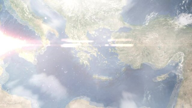 Zoom in from space and focus on Artemida, Greece. 3D Animation. Background for travel intro. Elements of this image furnished by NASA