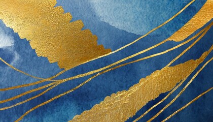 abstract blue and metallic gold background watercolor paint texture imitation created with generative ai technology