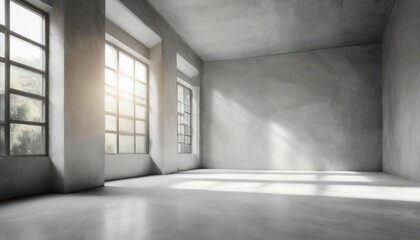 room empty of cement floor with gray room cement or concrete wall texture background and sun light