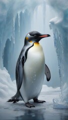 Fototapeta premium Penguin suffering from temperature rising, concept of global warming