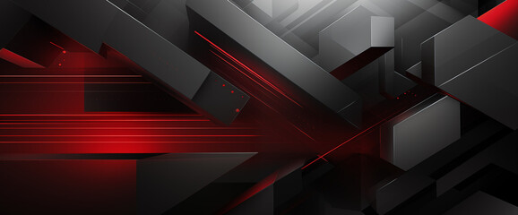 Dynamic Abstract Composition with Angular Forms and Striking Red Accents on a Dark Background - Powered by Adobe