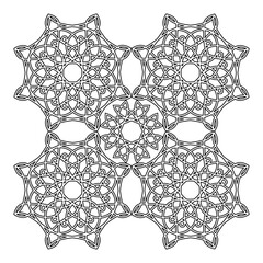 openwork black and white coloring pattern. contoured intertwined lace ornament. embroidery. print. template. tile.