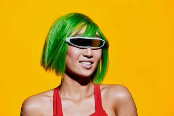 Woman beauty sunglasses portrait trendy wig