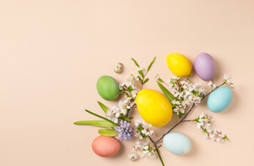 easter background pastel beige background AI generated for spring with copy space