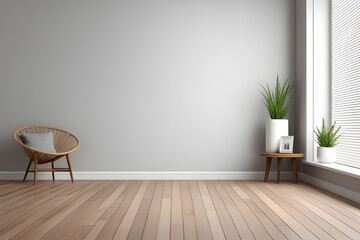 Empty interior background, room with decoration mockup on wooden floor. 3d rendering
