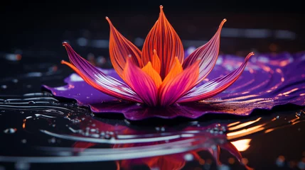 Fotobehang Surreal image of vibrant flower floating on water, suitable for concepts of creativity and serenity © Damian