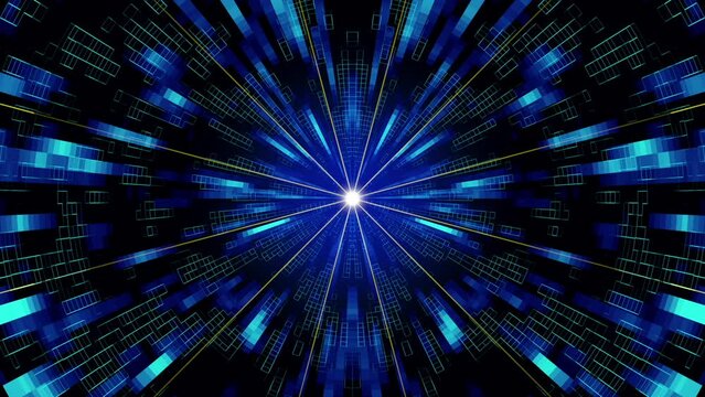 青く光り輝くネオントンネル・シームレスループ動画