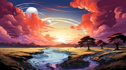 Majestic Clouds Float Gracefully Across Boundless, Background Banner HD, Illustrations , Cartoon style