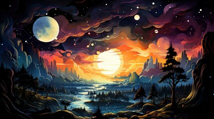 Obraz premium Milky Way Galaxy Visible During Night, Background Banner HD, Illustrations , Cartoon style