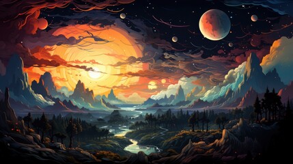 Obraz premium Milky Waygalaxycosmos On Dark Sky, Background Banner HD, Illustrations , Cartoon style