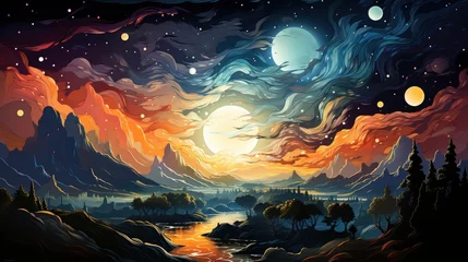 Foto op Plexiglas Milky Waygalaxycosmos On Dark Sky, Background Banner HD, Illustrations , Cartoon style © Alex Cuong