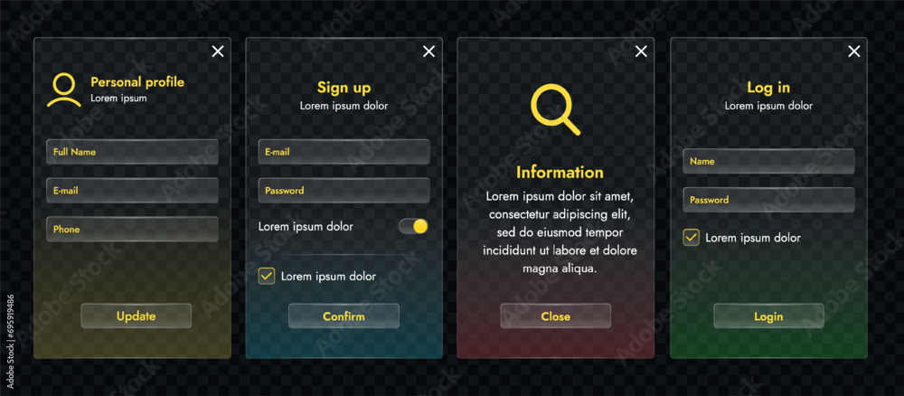 Poster the picture shows a modern interface for a website or mobile application. design elements include bu