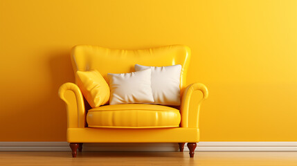 Bold Yellow Sofa in Minimalist Interior, Ideal for Modern Home Decor and Design