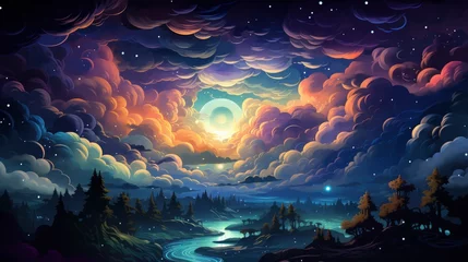 Foto op Plexiglas Night Sky Clouds Fullly Star, Background Banner HD, Illustrations , Cartoon style © Alex Cuong