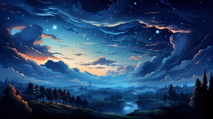 Night Sky Glowing Stars Background Backdrop, Background Banner HD, Illustrations , Cartoon style
