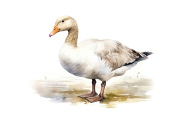 Naklejka na ściany i meble watercolor goose in the water with splashes on white background
