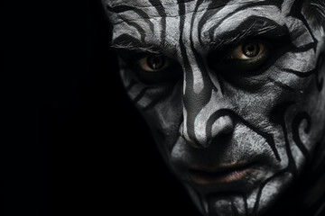 Obraz premium Grayscale Photo of a Man with Face Paint