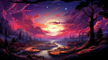 Fotobehang Nightsky Showing Lights Milkyway, Background Banner HD, Illustrations , Cartoon style © Alex Cuong