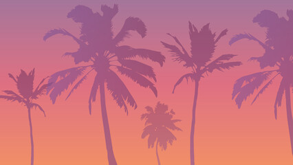 Fototapeta na wymiar miami landscape, palms landscape, lines landscape, miami background, sunset background, palms background., tree, palm, vector, silhouette, tropical, beach, leaf, summer, nature, illustration, flo