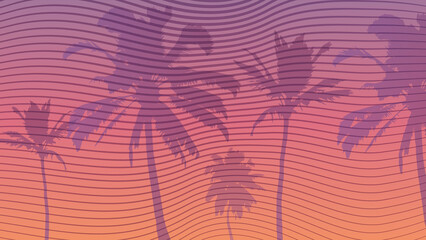 Fototapeta na wymiar miami landscape, palms landscape, lines landscape, miami background, sunset background, palms background., tree, palm, vector, silhouette, tropical, beach, leaf, summer, nature, illustration, flo
