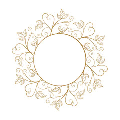Vector round floral frame with ivy leaves decoration. Vintage style ivy stems wreath.