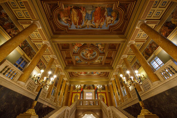 Budapest, Hungary - December 8, 2023: interior view of Hungarian National Museum Magyar Nemzeti...