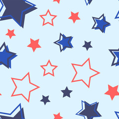 Vector New Year Star Pattern.Repetitive.Abstract Texture.Red Blue on Blue Background.Trendy.Holiday.Winter.Christmas Party.Logo.Symbol.Print for Textile.Web Design.Social Networks.Space.Sky.Astrology.