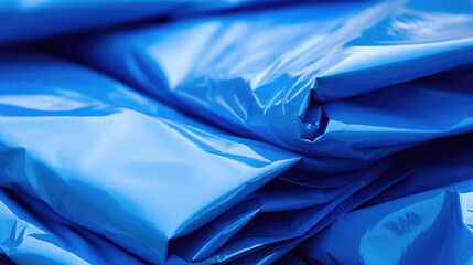 Closeup of Protective blue tarpaulins for construction sites, water repellent films for repair and exterior construction work, awnings and canopies. - obrazy, fototapety, plakaty