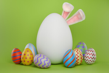 Fototapeta na wymiar Bunny ears with Easter eggs. 3d rendering