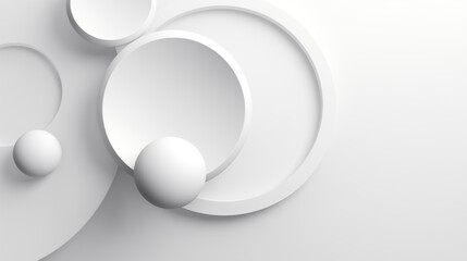 Futuristic White Neomorphic Spheres and Circles. Abstract Geometric Background. Minimalistic Wallpaper.	