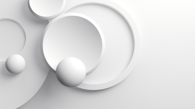 Futuristic White Neomorphic Spheres and Circles. Abstract Geometric Background. Minimalistic Wallpaper, Cloud Dancer Color.	