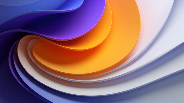 Flowing Energetic Background. Vivid Orange, Purple, White Wavy Neomorphic Waves. Colorful Abstract Wallpaper.