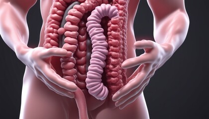 A 3D model of a human colon - obrazy, fototapety, plakaty