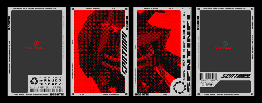 cyber aesthetic poster layout template collection. angular sci fi frame for poster set.