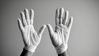 Two hands wearing gloves in the shape of the letter W