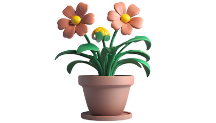 Realistic Beautiful and Colorful Flower in FlowerPot 