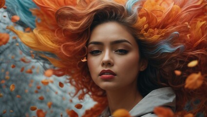 Discover the fusion of contemporary portraiture and abstract art in this dynamic photo series. Each image captures the essence of a young woman's allure against a vibrant tableau of flowing colors. 