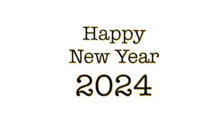 Happy New Year 2024 typography illustration in black color with white color free spaces background