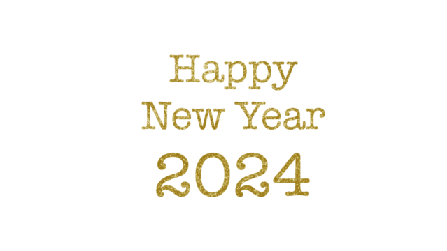 Happy New Year 2024 typography illustration in golden color with white color free spaces background