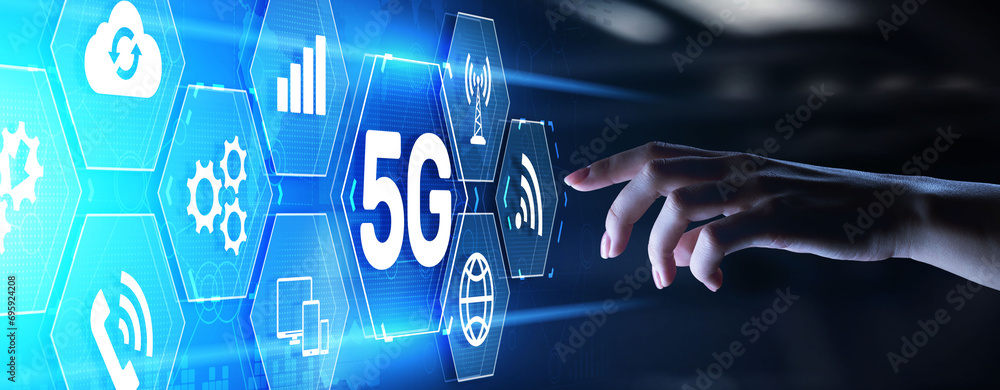 Poster 5g new generation high speed wireless mobile internet connection concept.