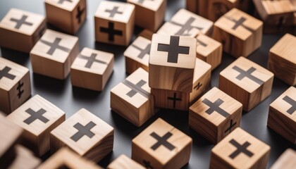 A pile of wooden crosses and x's