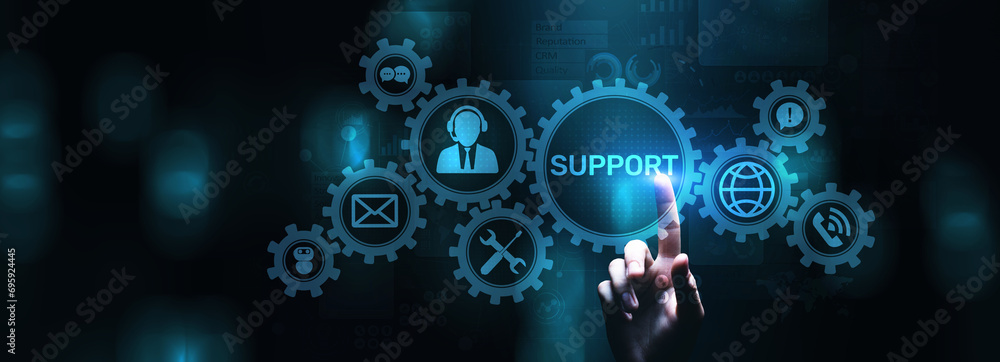 Aufkleber support customer service satisfaction business technology concept.
