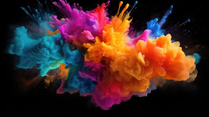 Fototapeta na wymiar Colorful Smoke Explosion: Vibrant Collage on Black Background