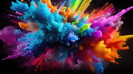 Colorful Smoke Explosion: Vibrant Collage on Black Background