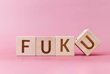 Poster Text Fuk U on wooden cubes on a pink background, close-up © Sergio
