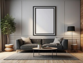 Mock up frame in cozy home interior background