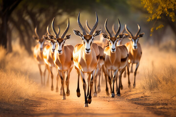 Antelopes walks through Africa