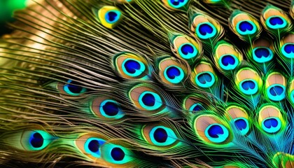 A peacock with green and blue feathers